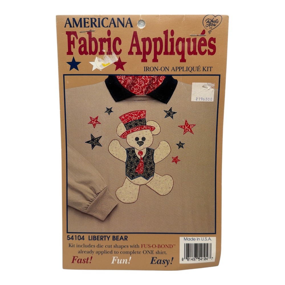 Americana Fabric Appliques Iron-on Applique Kit 54104 Liberty Bear NEW